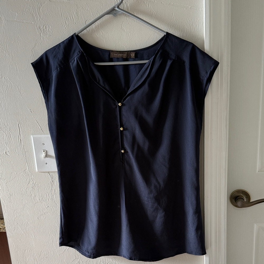 Navy blouse with gold buttons